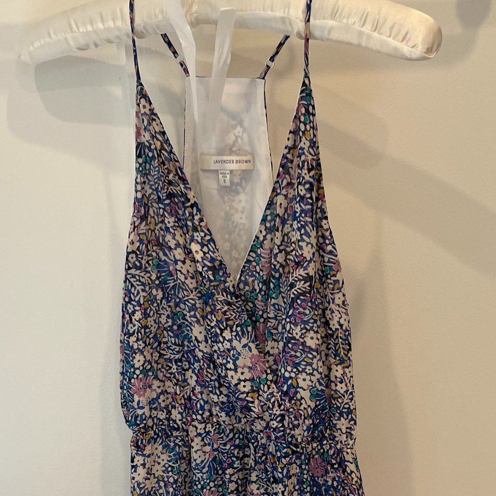 Lavender Brown Bi-level Ruffle Detail Halter Dress
